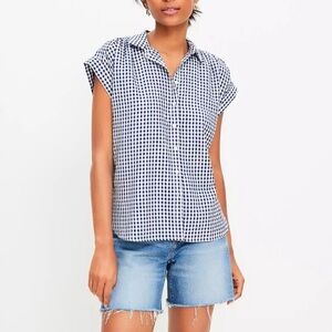 Loft Gingham Pucker Dolman Shirt - Blue Sapphire Gingham